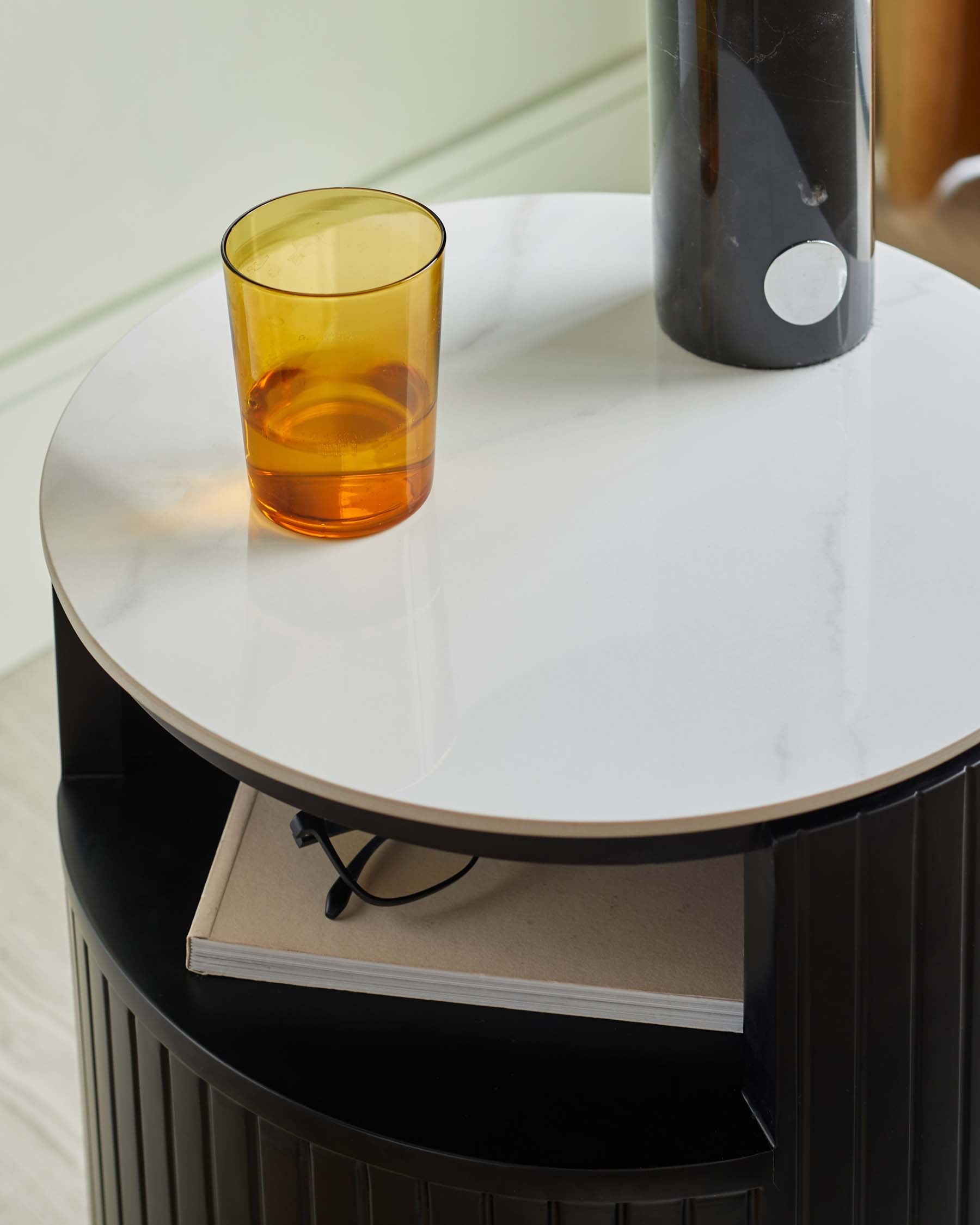Malachy Side Table White Ceramic with Black Wood