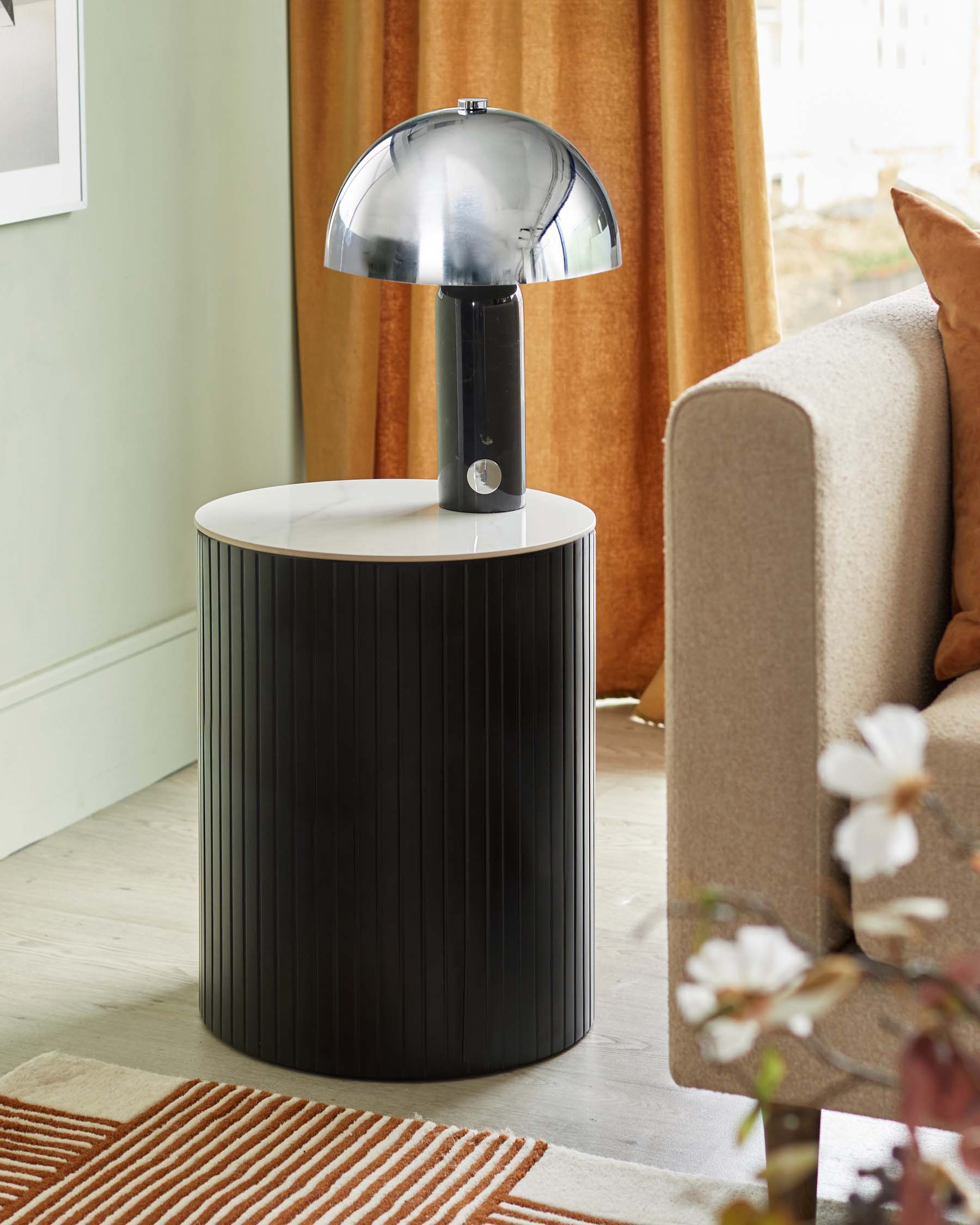 Malachy Side Table White Ceramic with Black Wood