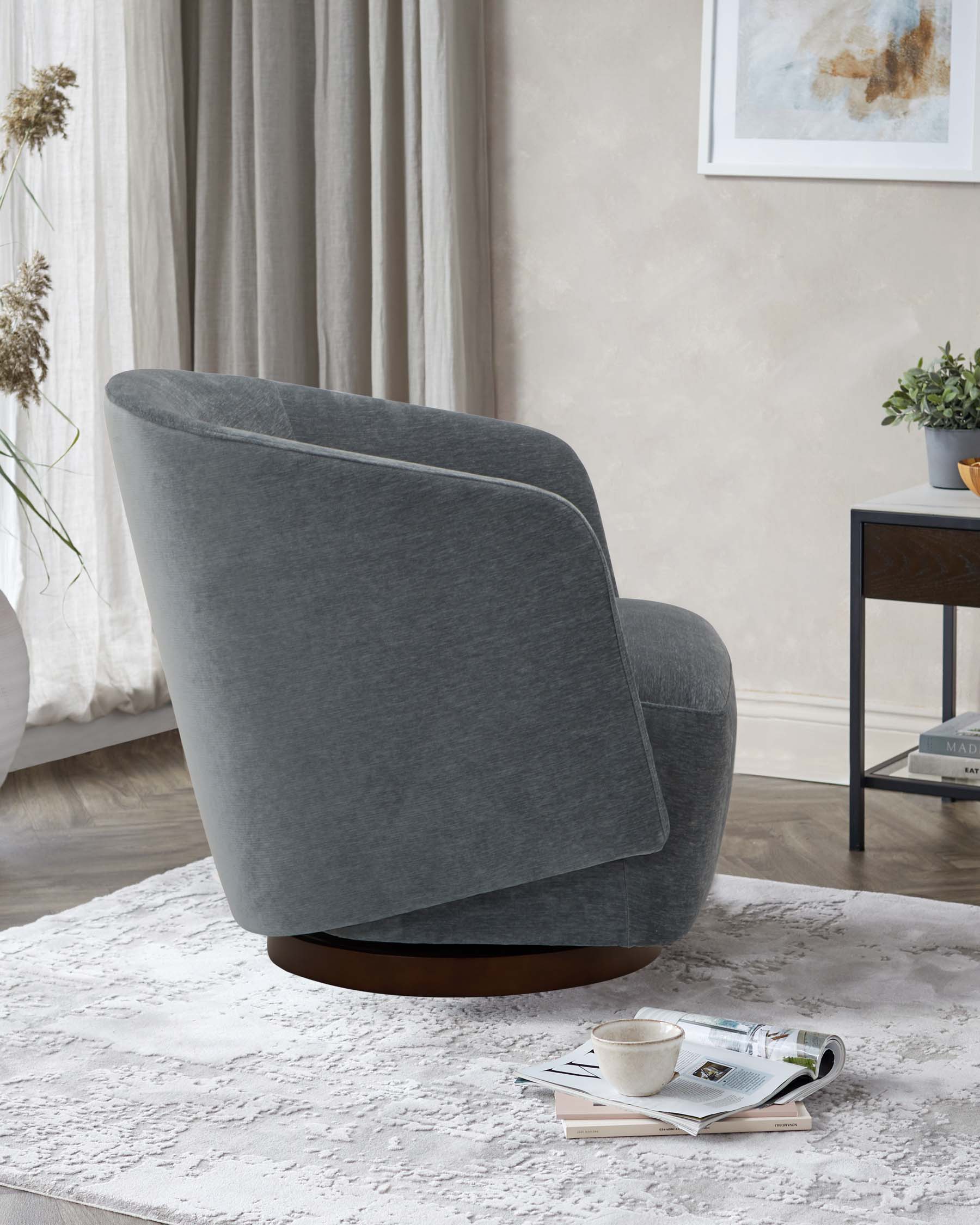 Natalia blue grey chenille swivel accent chair