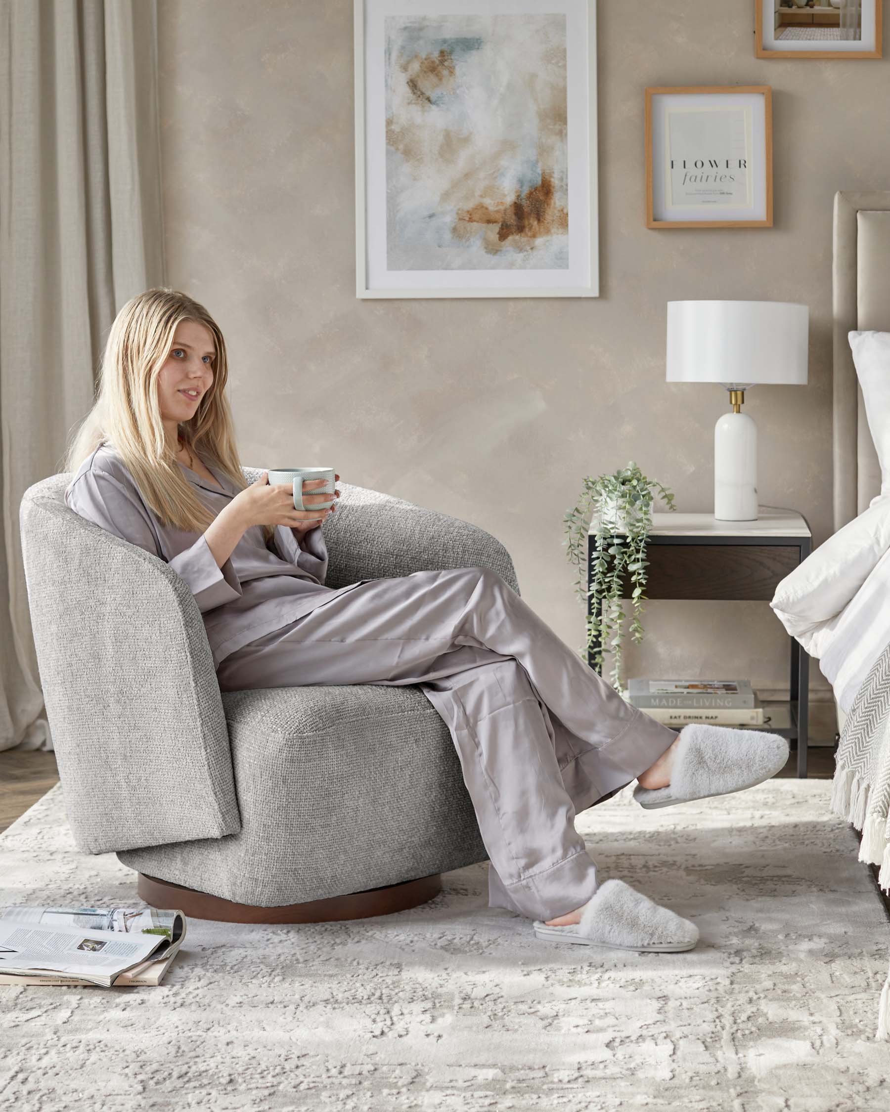 Natalia light grey chunky weave swivel accent chair
