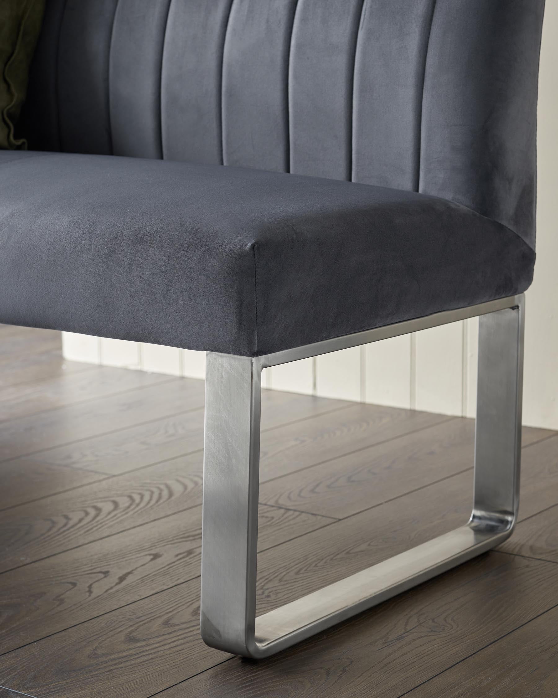 Ophelia 3 Seater Dark Grey Velvet Dining Bench With Backrest