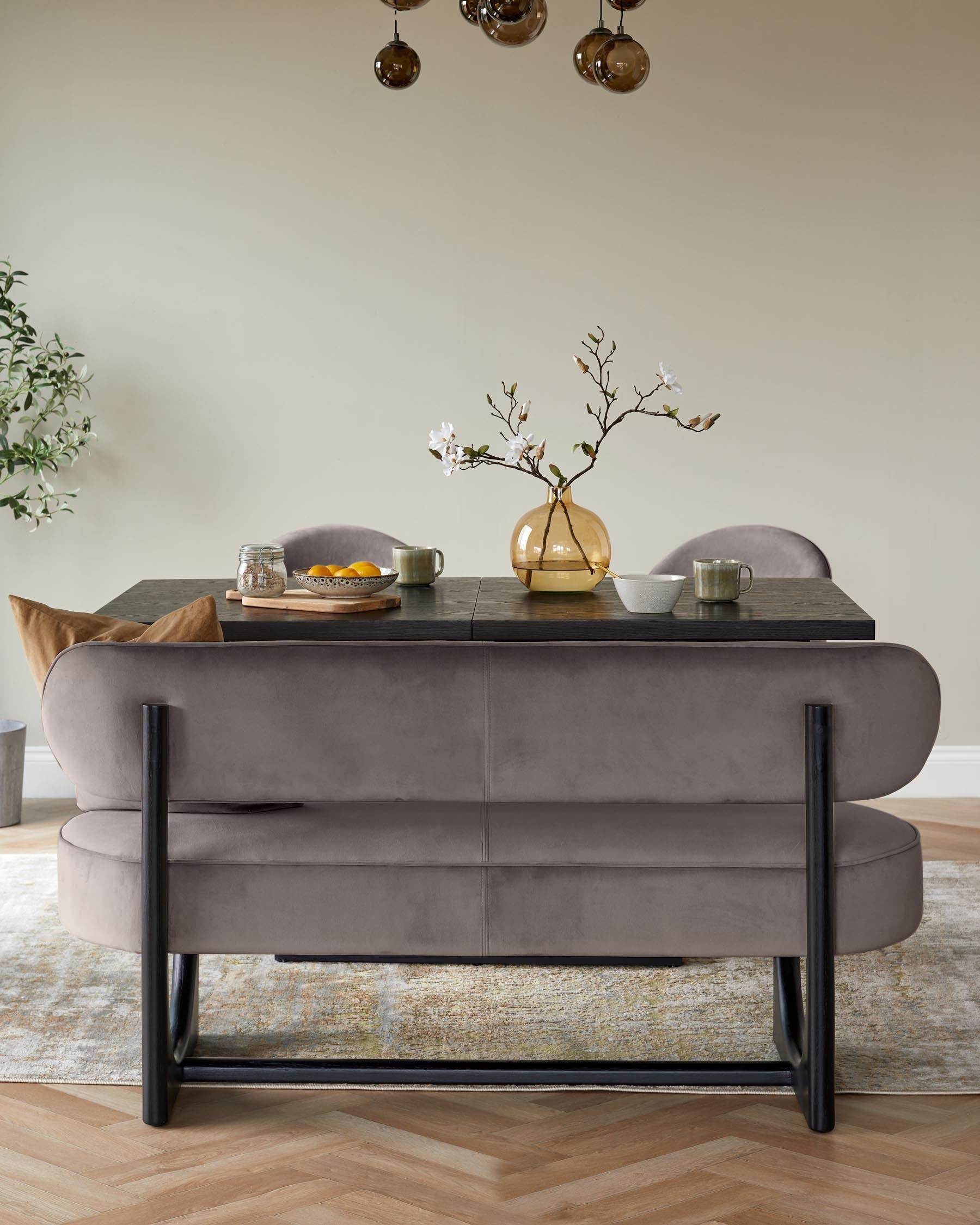 Orlan mocha velvet 3 seater dining bench with backrest