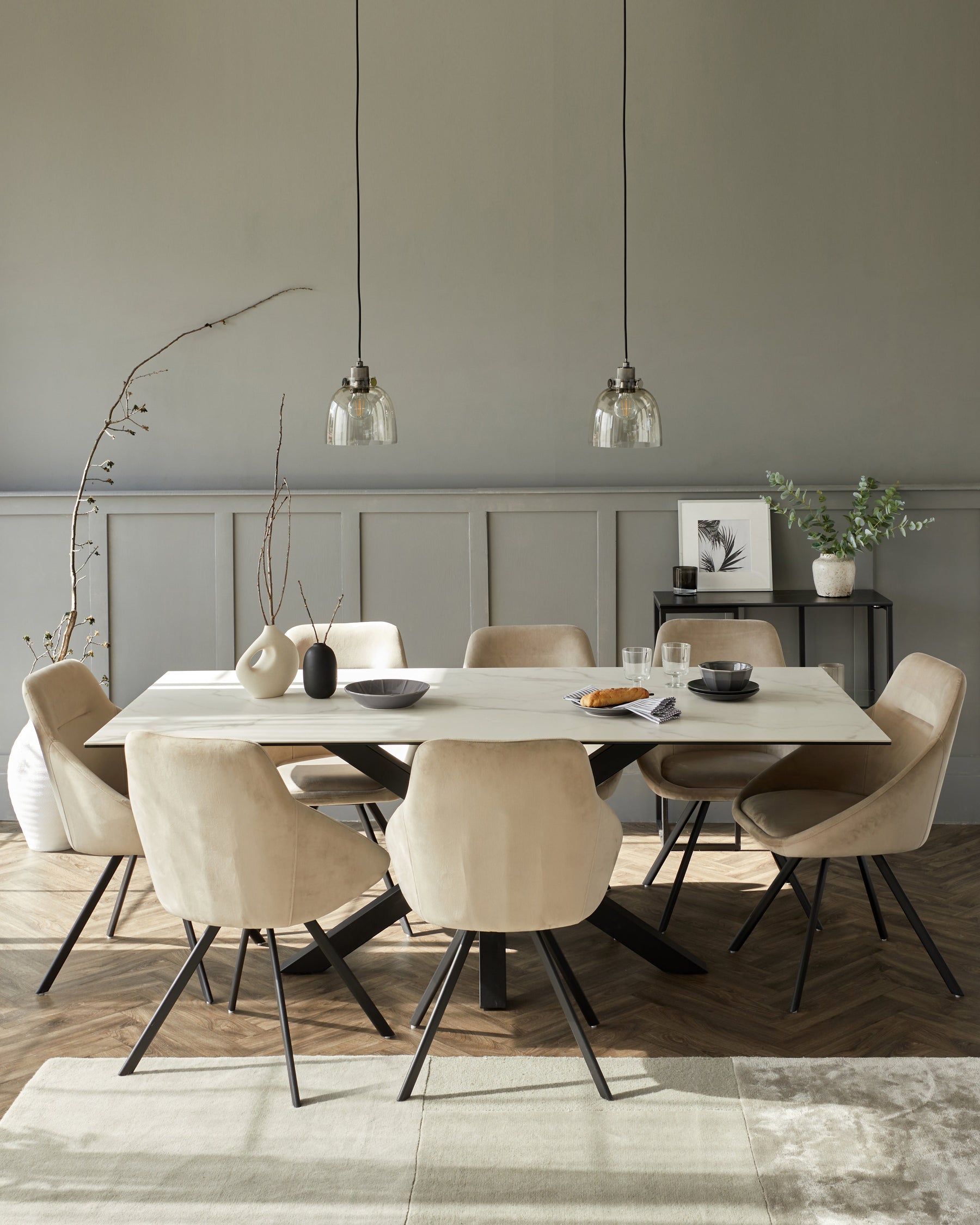 Riley White Marbled Ceramic 8 Seater Dining Table