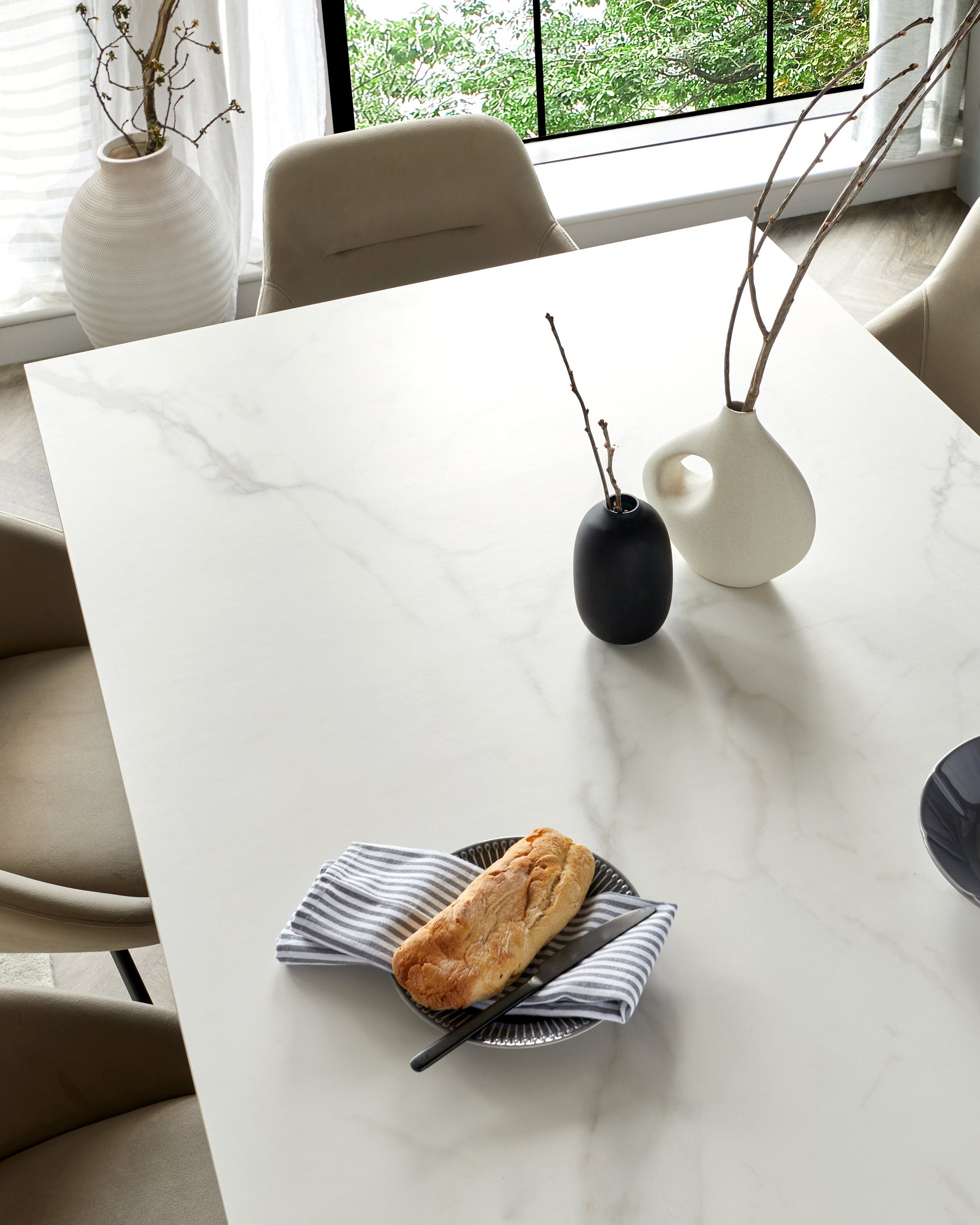 Riley White Marbled Ceramic 8 Seater Dining Table