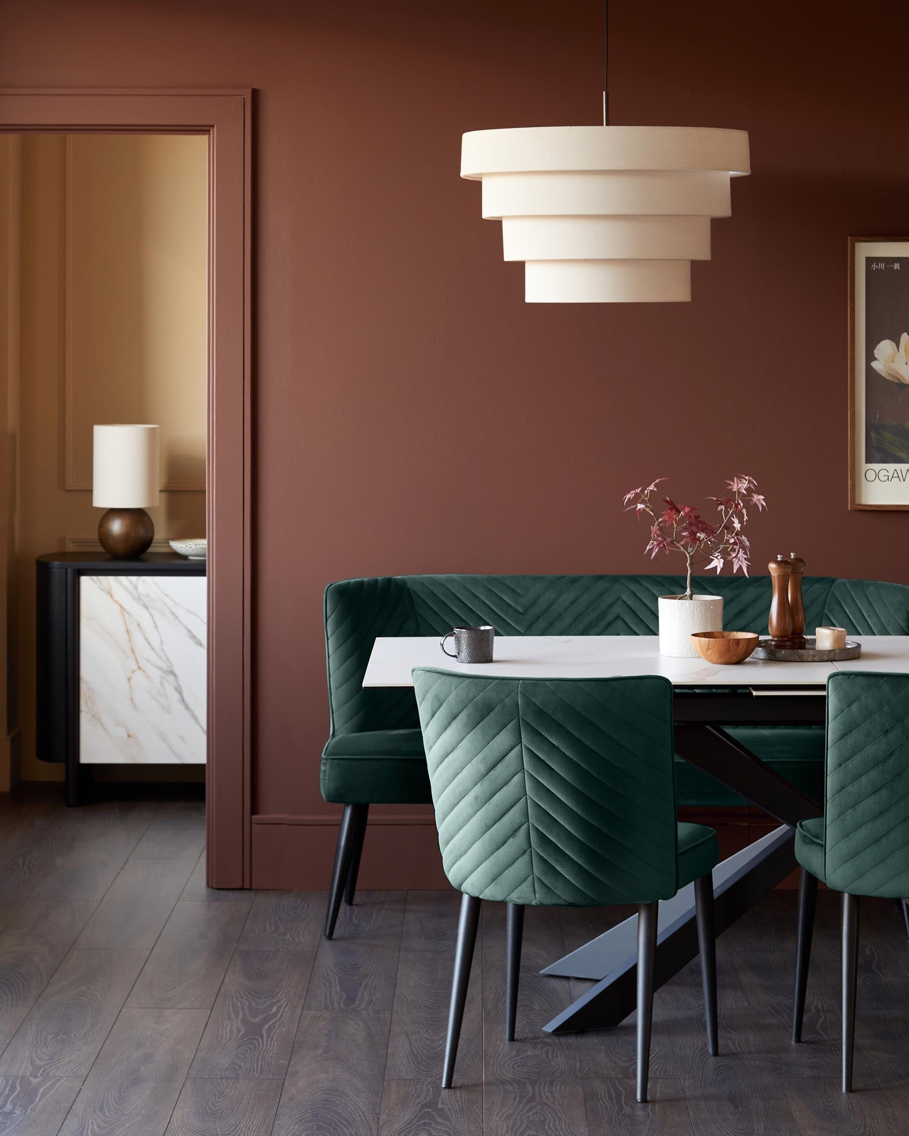 Serena dark green velvet 3 seater dining bench