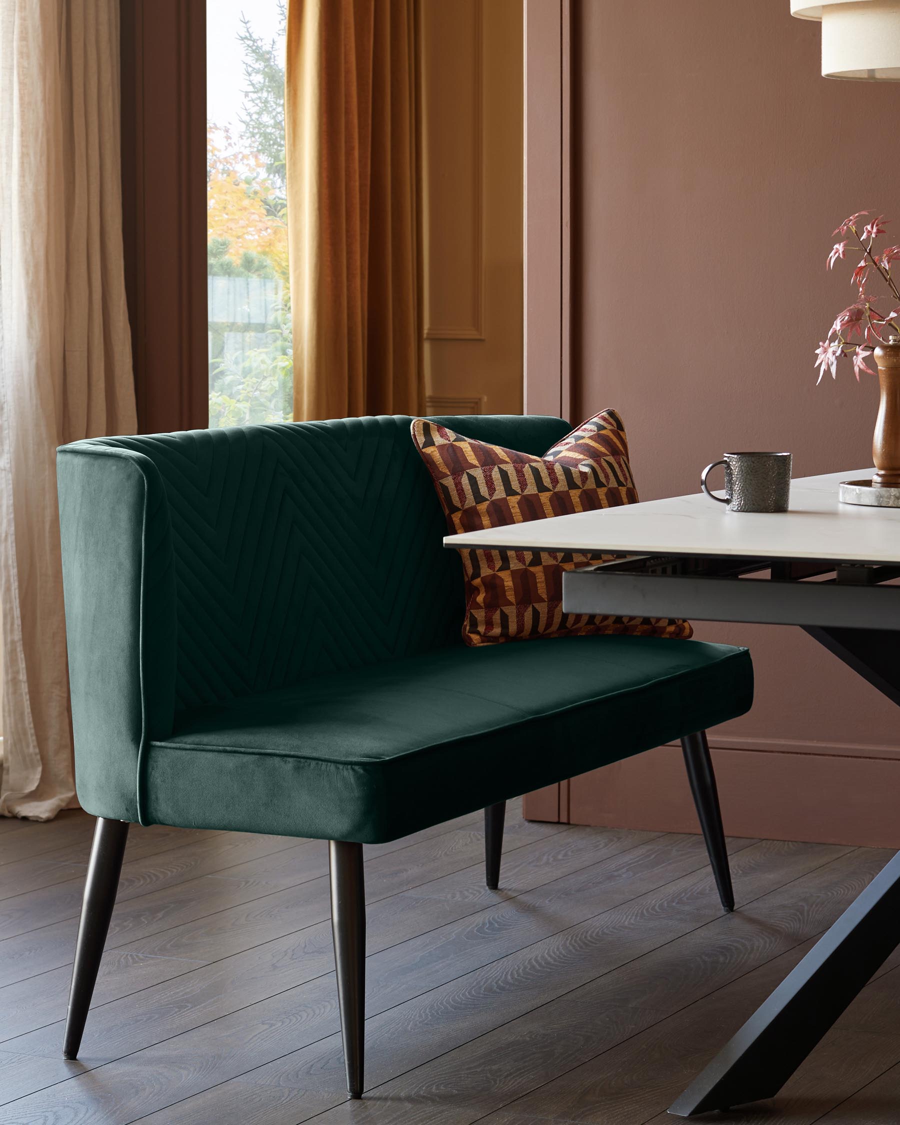 Serena dark green velvet 3 seater dining bench