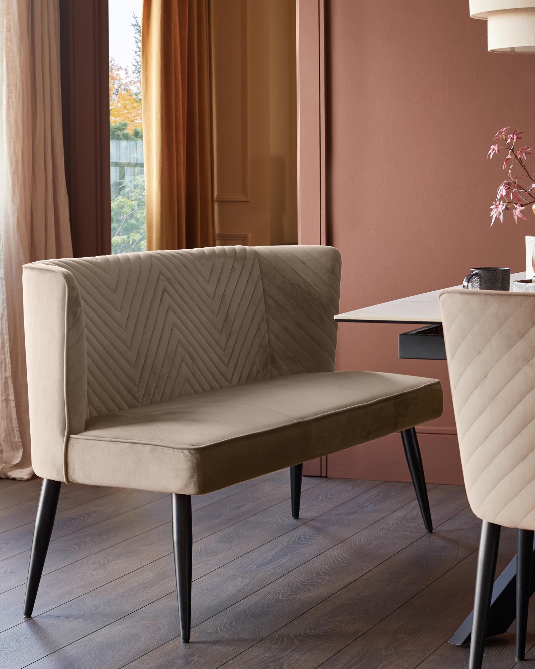 Serena champagne velvet 3 seater dining bench