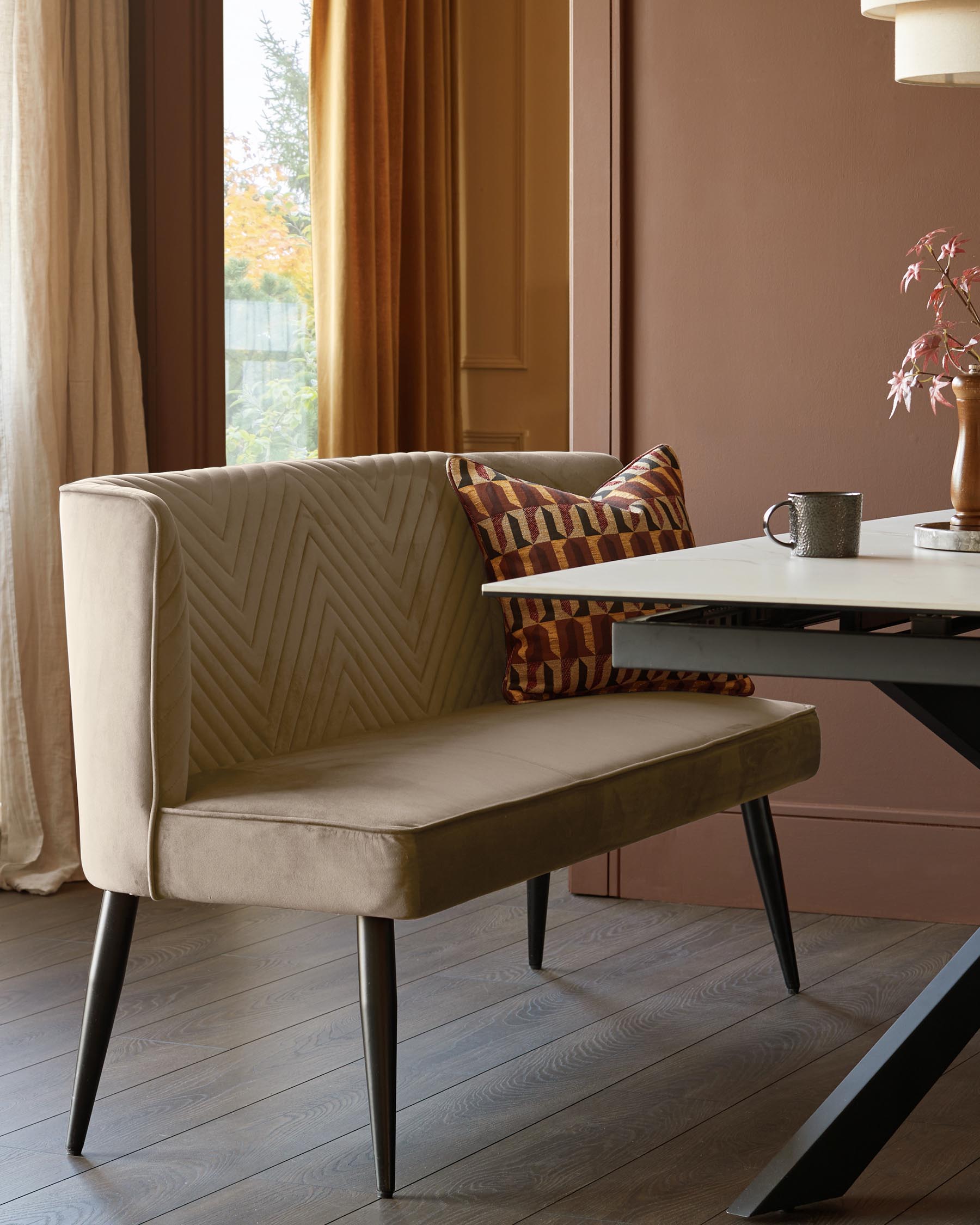Serena champagne velvet 3 seater dining bench