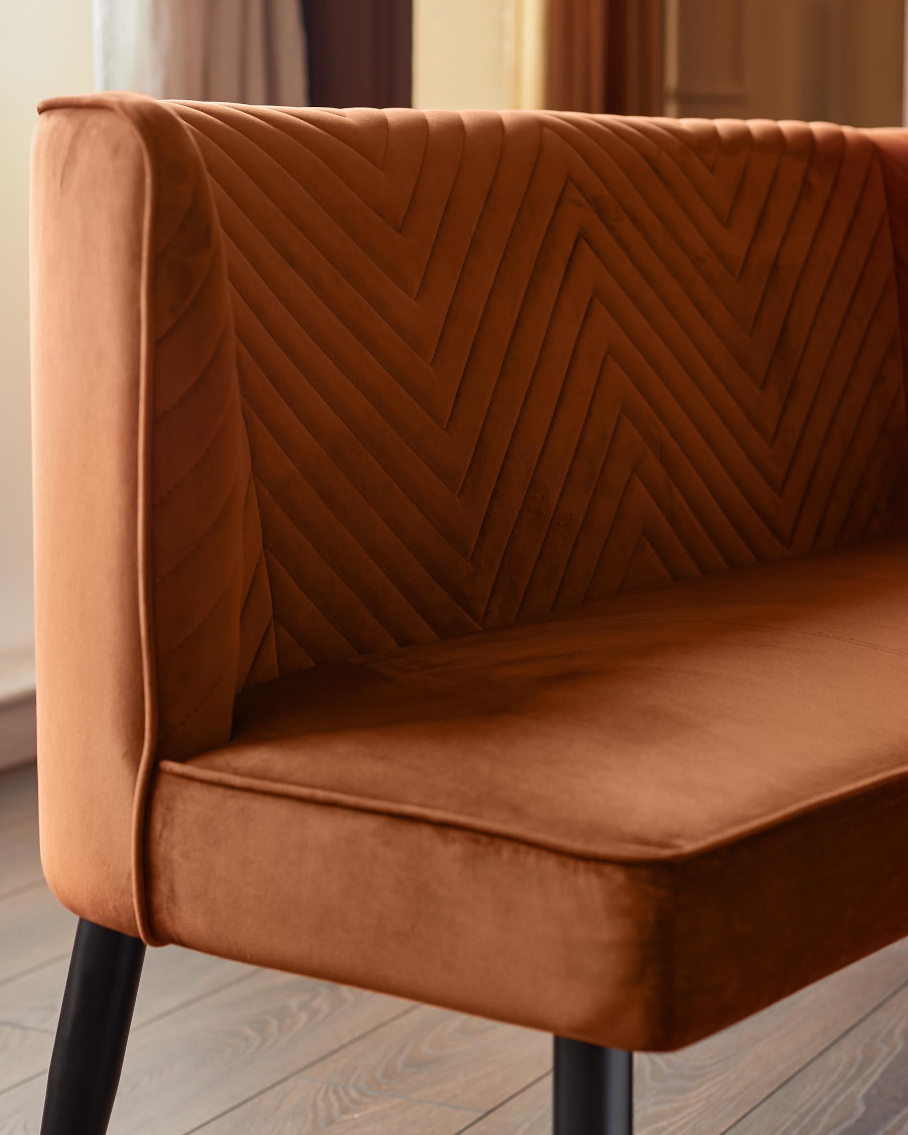 Serena rust velvet 3 seater dining bench