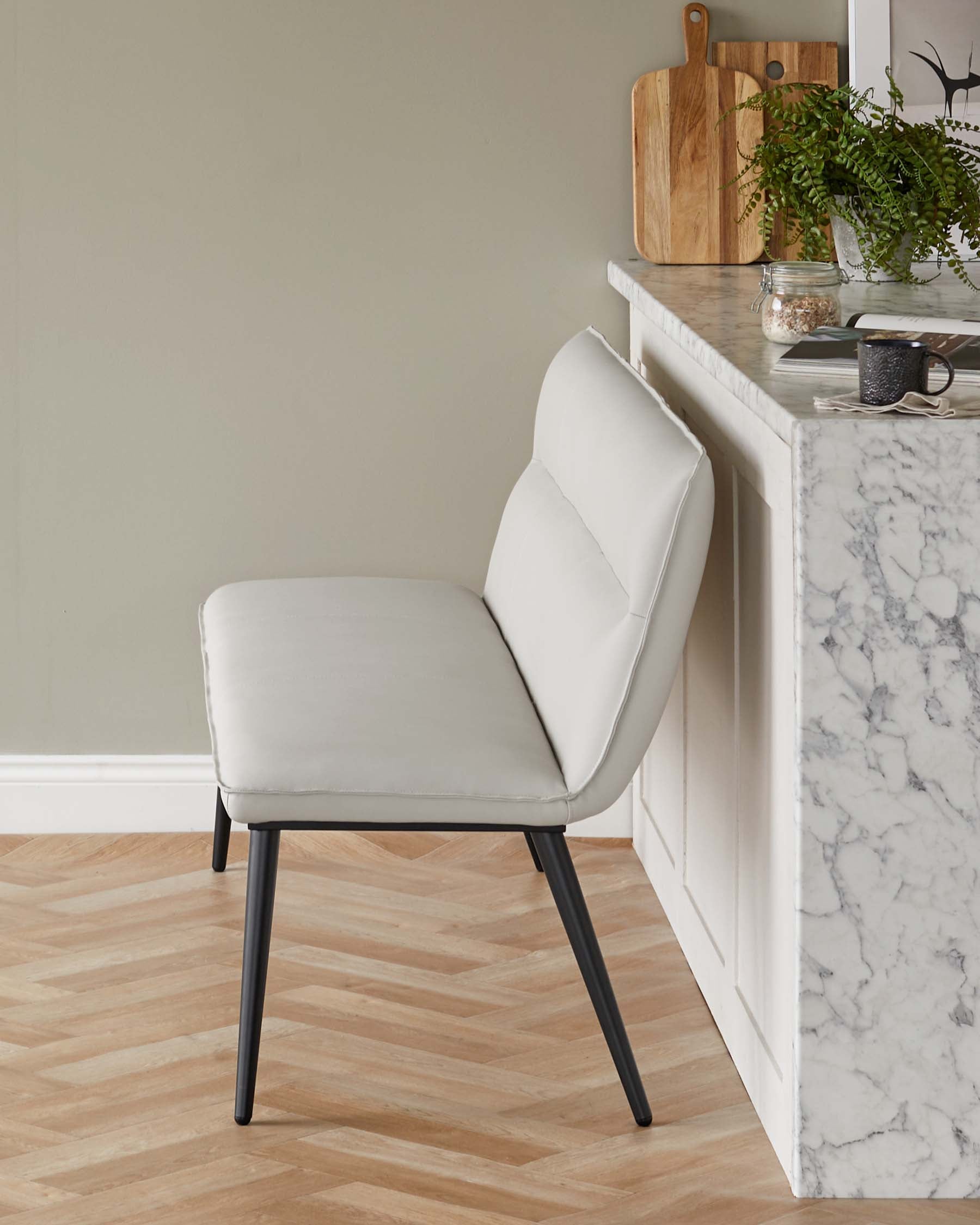 Seth light grey faux leather 3 seater dining bench with backrest