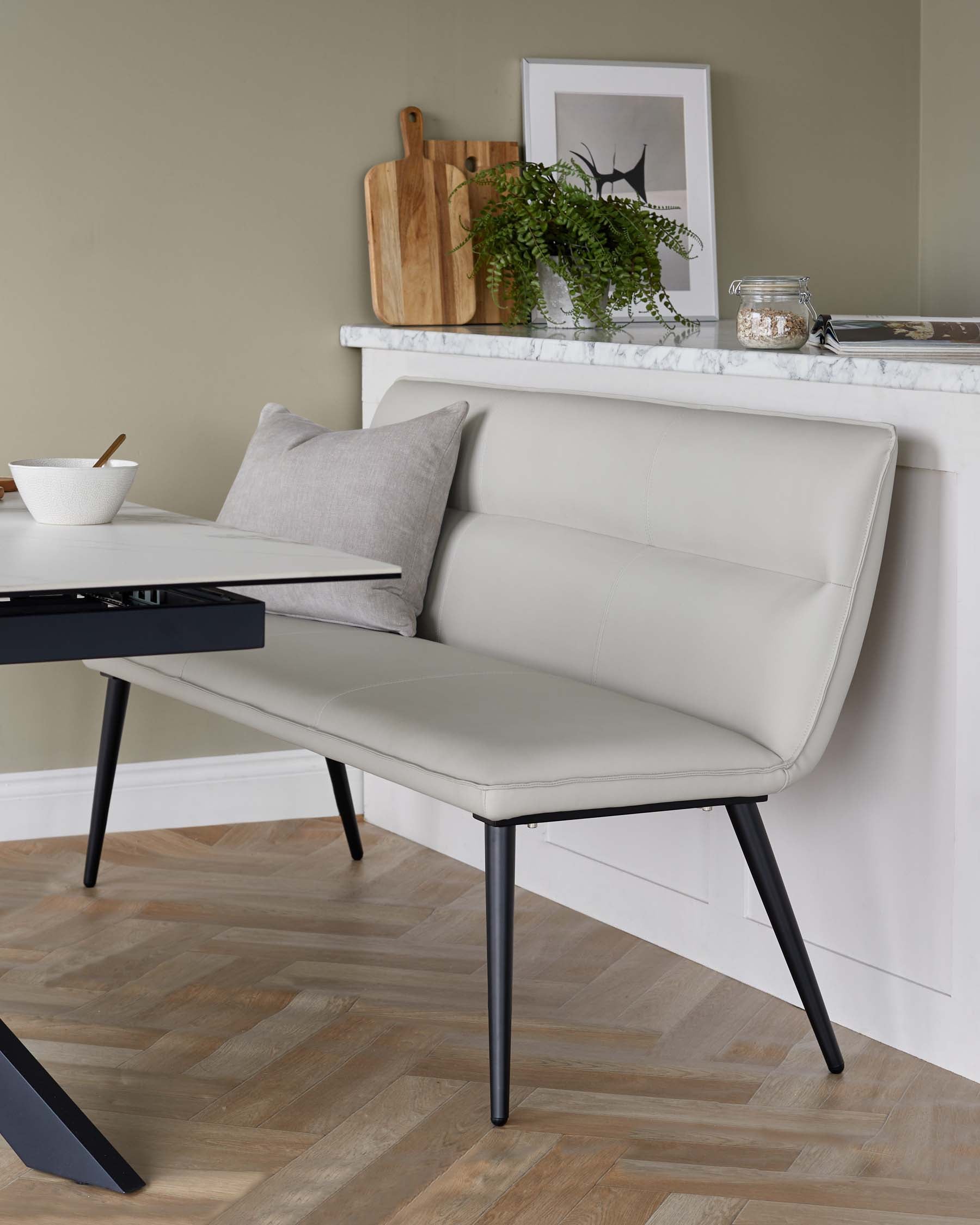 Seth light grey faux leather 3 seater dining bench with backrest