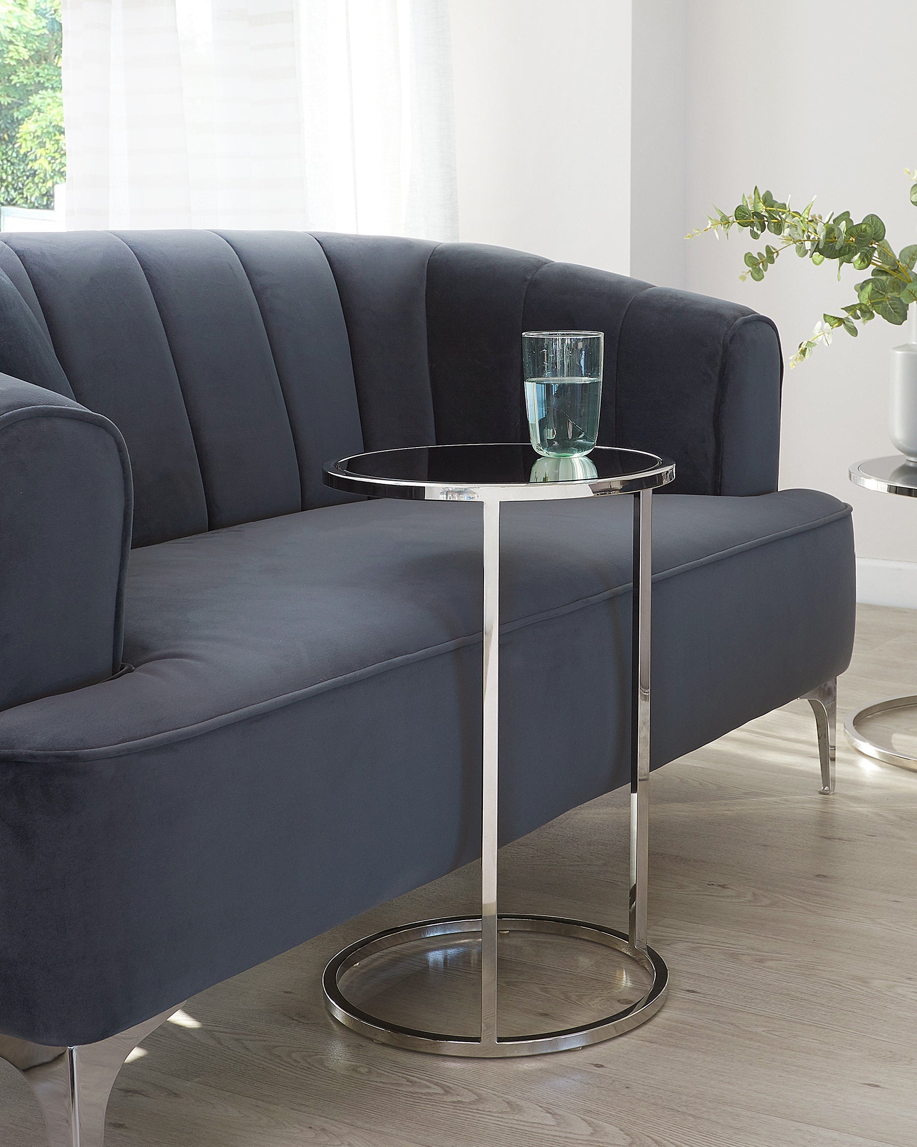 Thea Smoked Mirror and Stainless Steel Tray Table