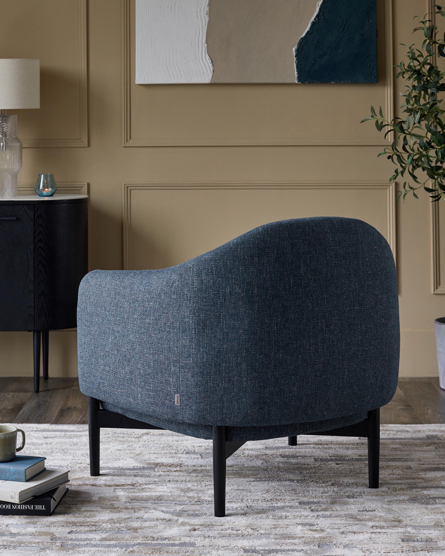 Tristan Blue Textured Weave Accent Chair with Black Wood