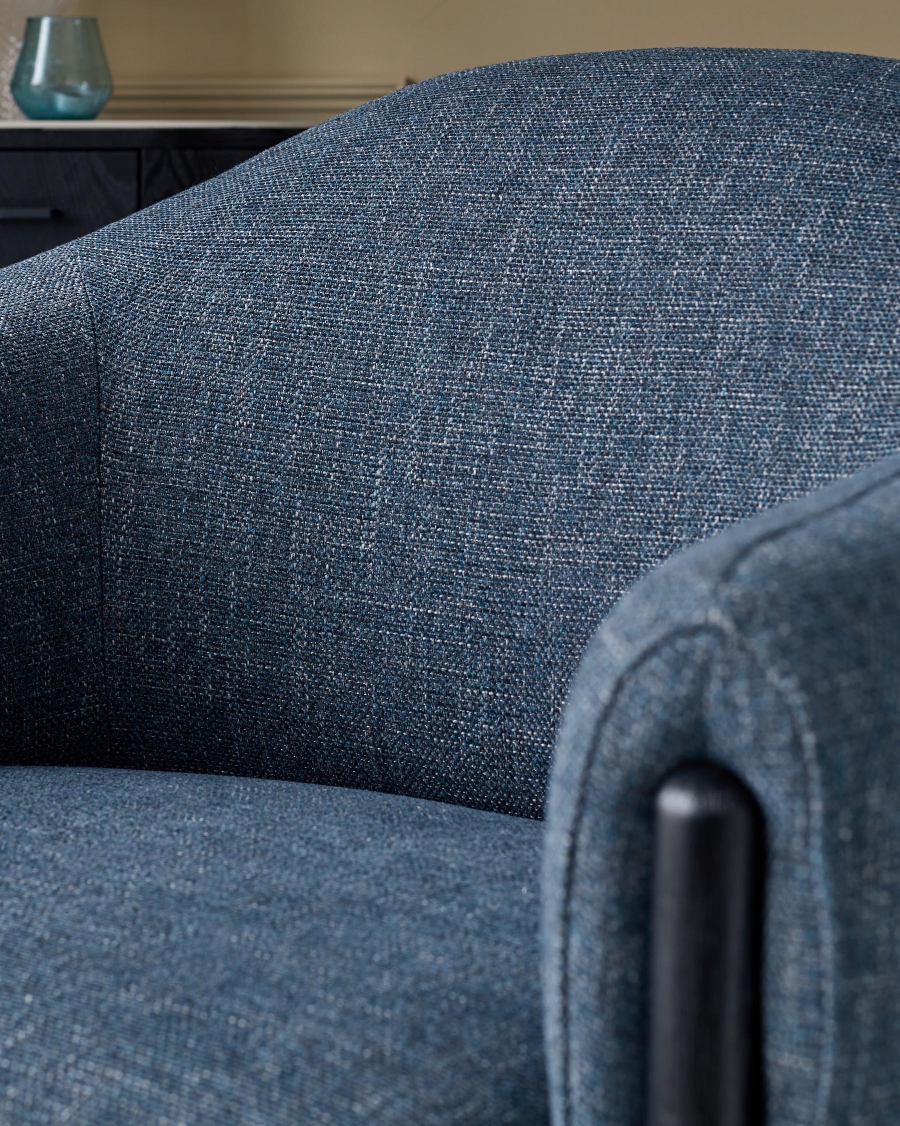 Tristan Blue Textured Weave Accent Chair with Black Wood