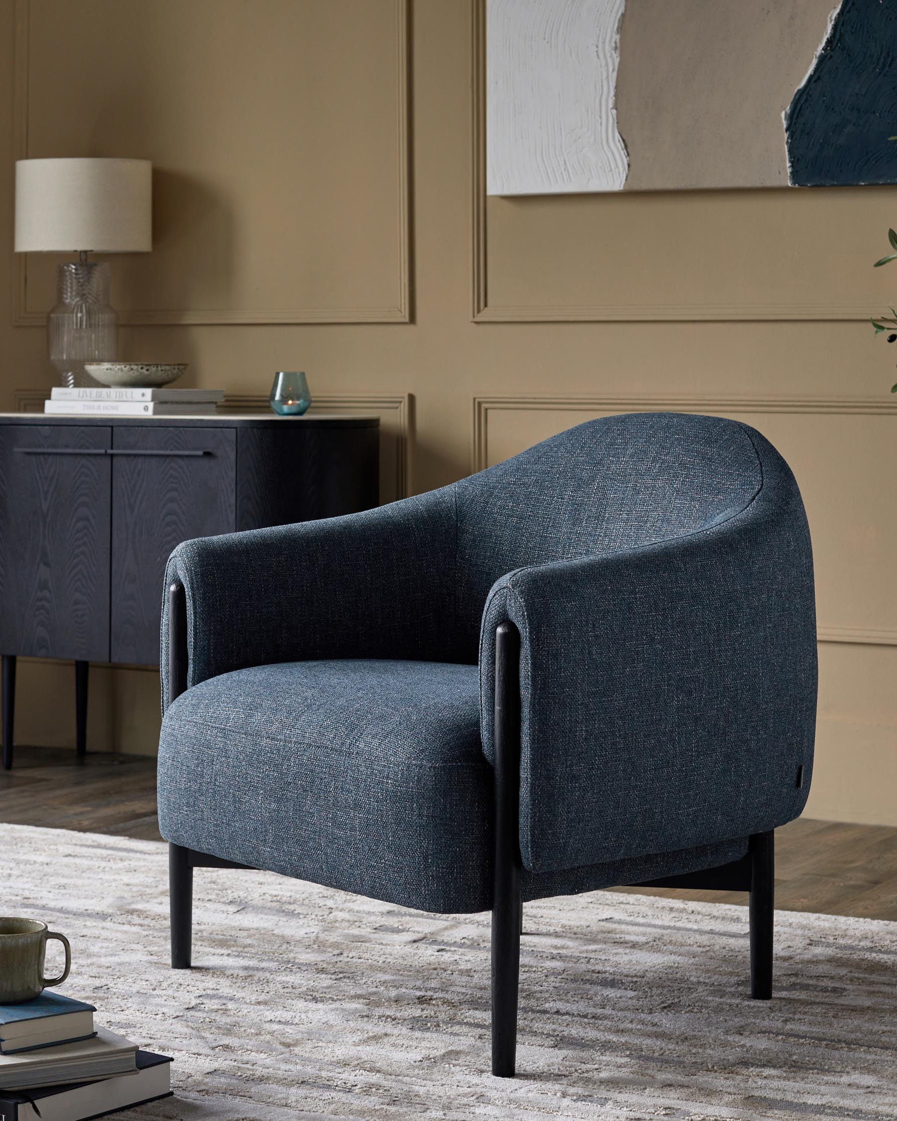 Tristan Blue Textured Weave Accent Chair with Black Wood
