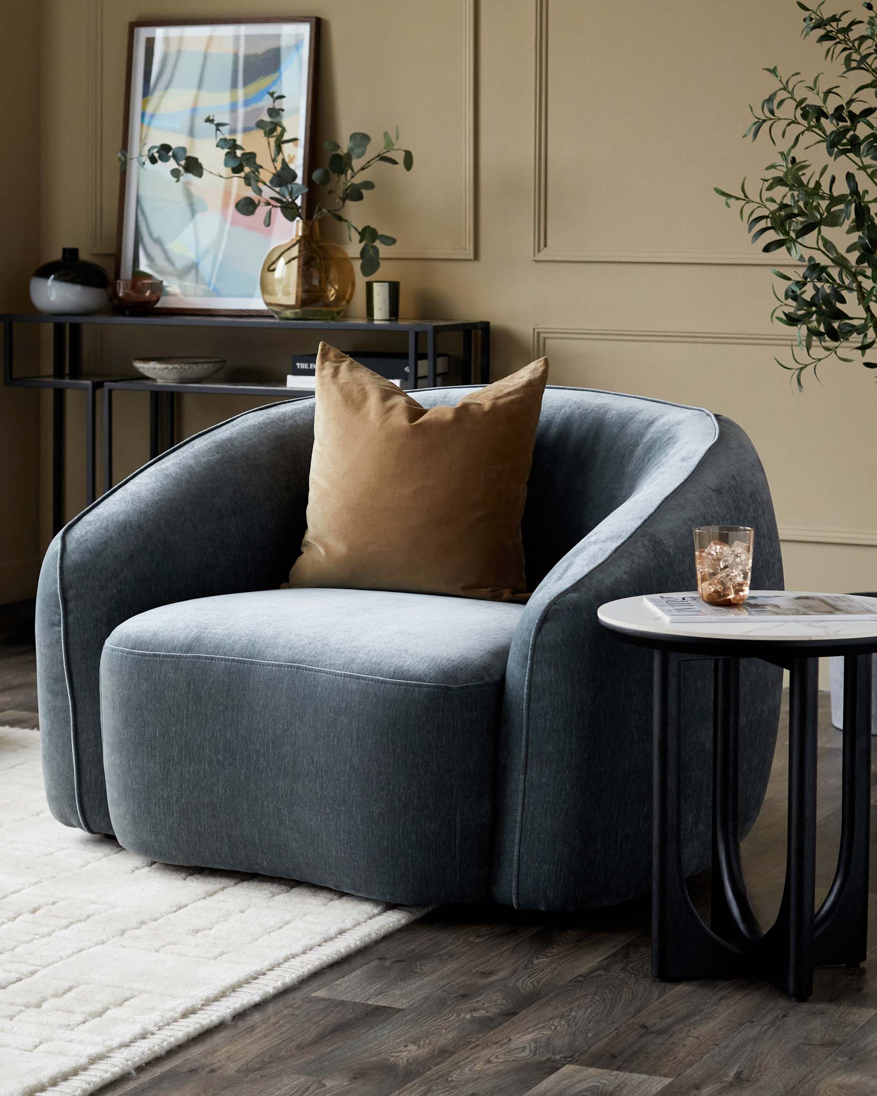 Zoey blue grey fabric armchair