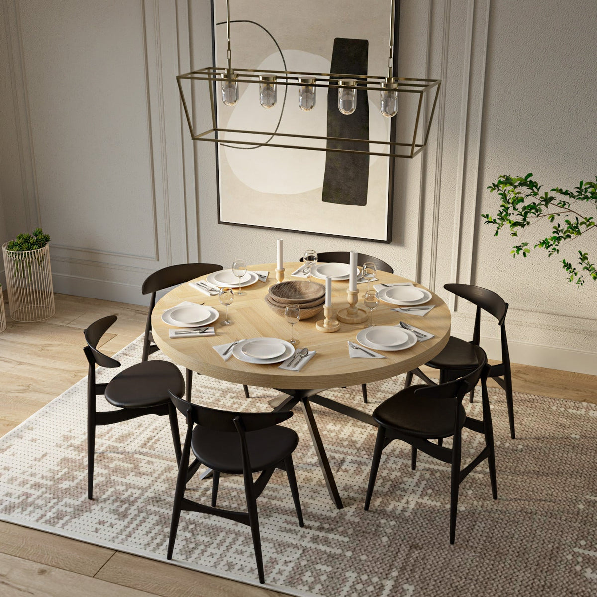 Astrid Round Extendable Parquet Dining Table
