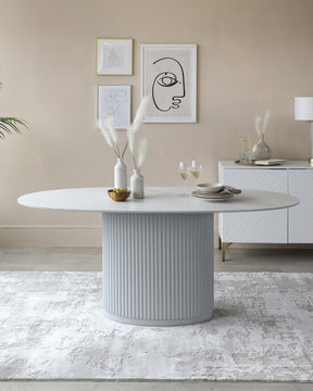 Austin White Marbled Ceramic Fluted 6 Seater Dining Table