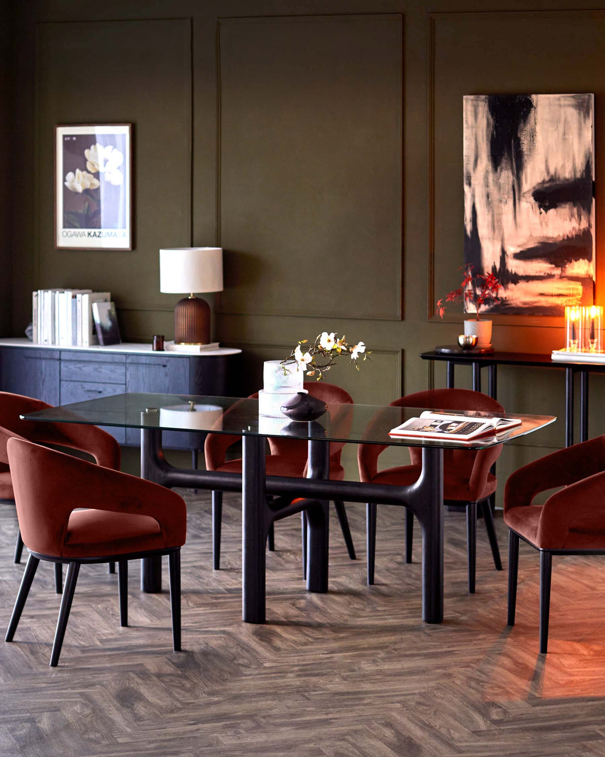 Brixton Glass Black Wood 6 Seater Dining Table