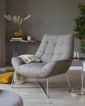 Canio Grey Faux Leather And Brushed Steel Accent Chair