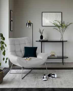 Canio Natural Grey Leather And Brushed Steel Accent Chair
