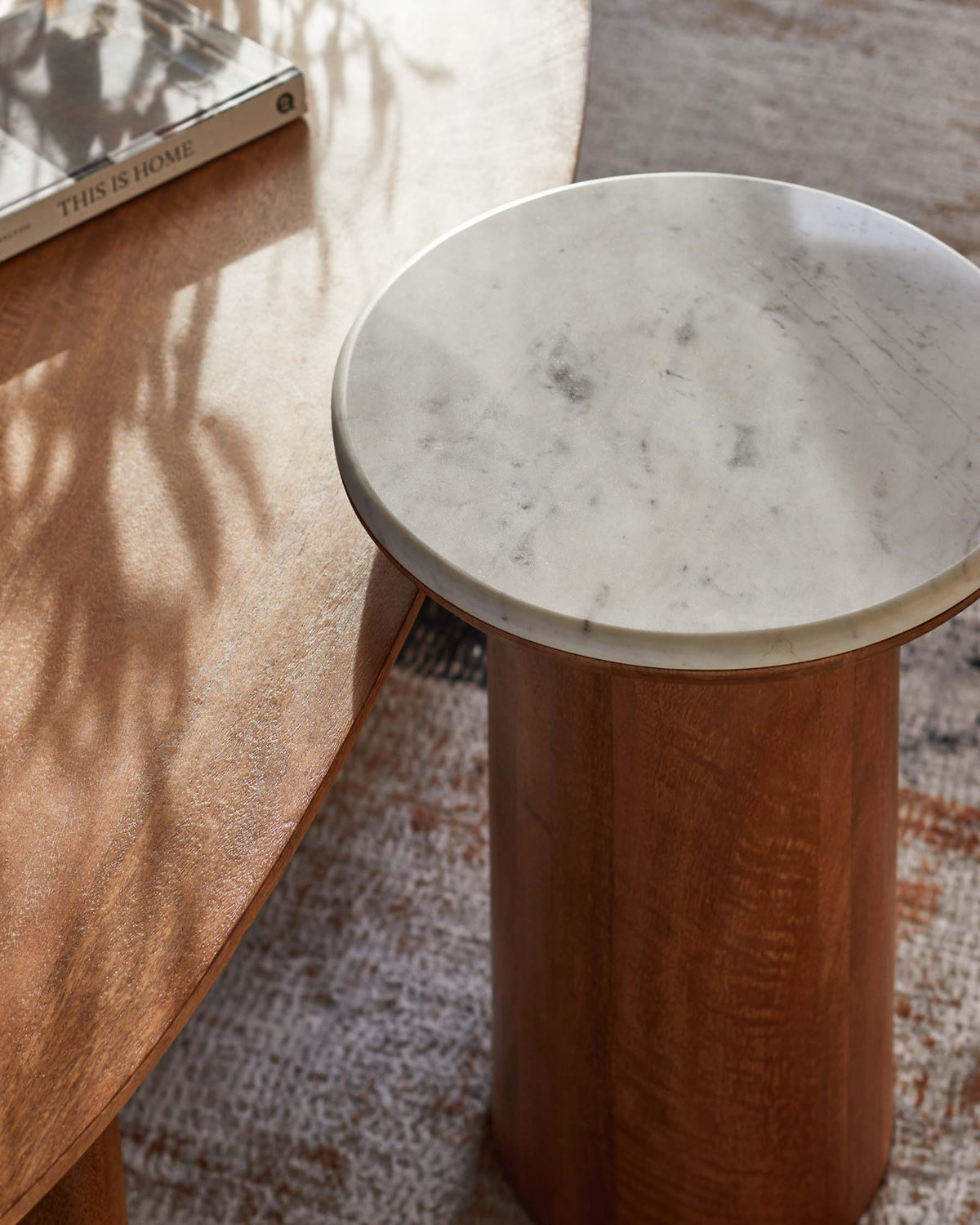 Cara light mango wood with marble top side table