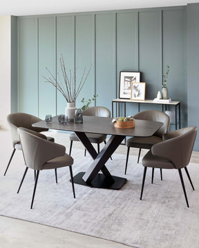 Carter Dark Grey Ceramic Pedestal 6 Seater Table