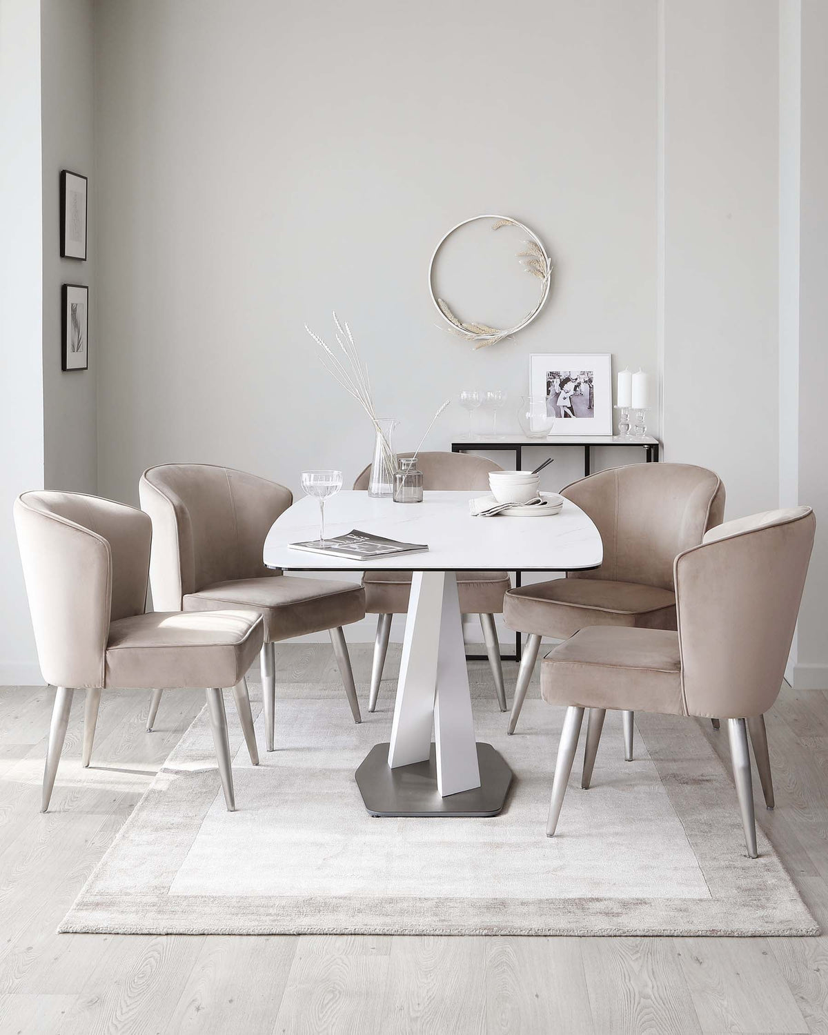 Carter White Marbled Ceramic Pedestal 6 Seater Table