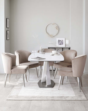 Carter White Marbled Ceramic Pedestal 6 Seater Table