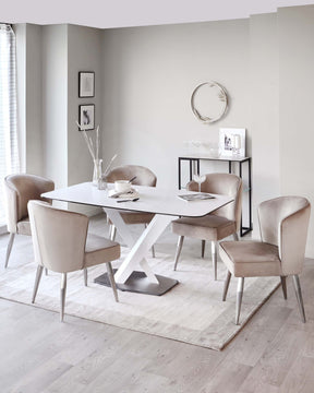 Carter White Marbled Ceramic Pedestal 6 Seater Table