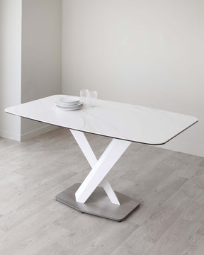 Carter White Marbled Ceramic Pedestal 6 Seater Table