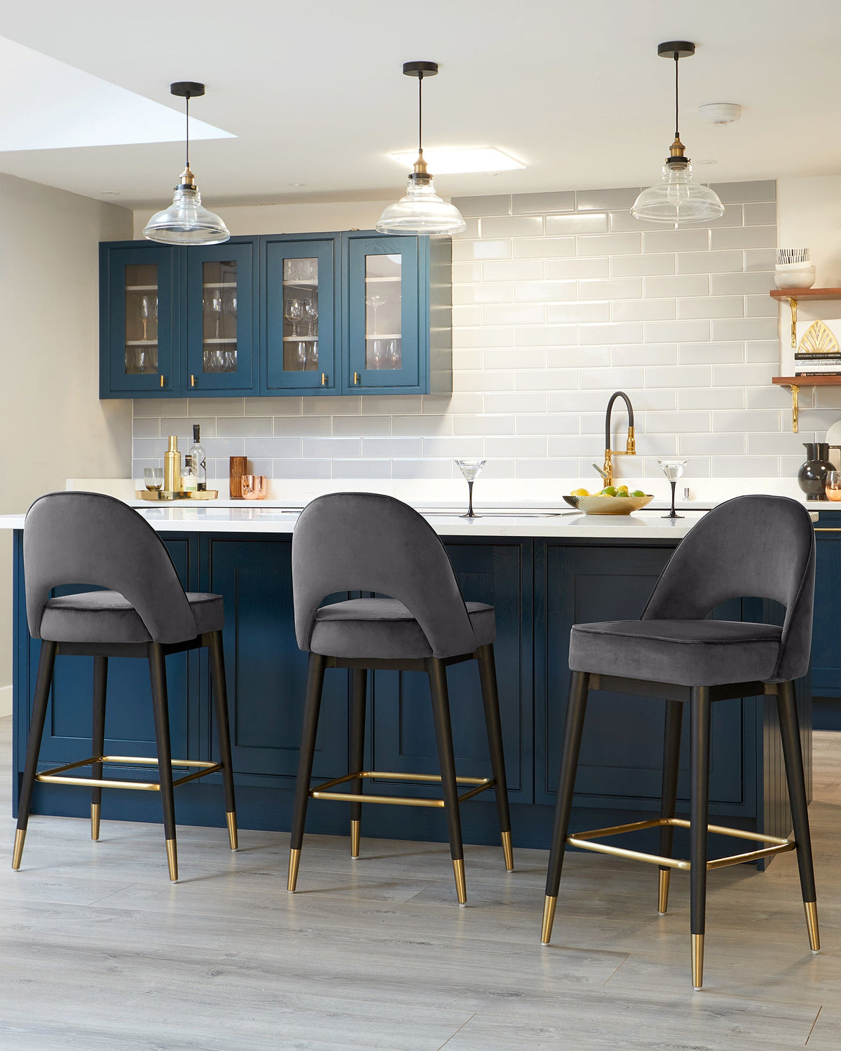 Clover Dark Grey Velvet Bar Stool