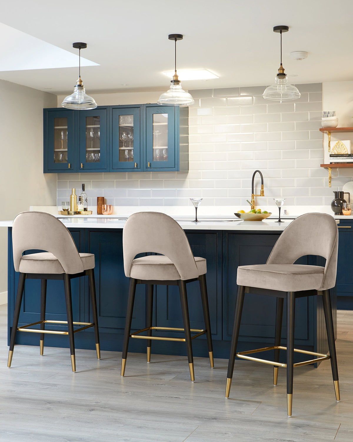 Clover Champagne Velvet Bar Stool