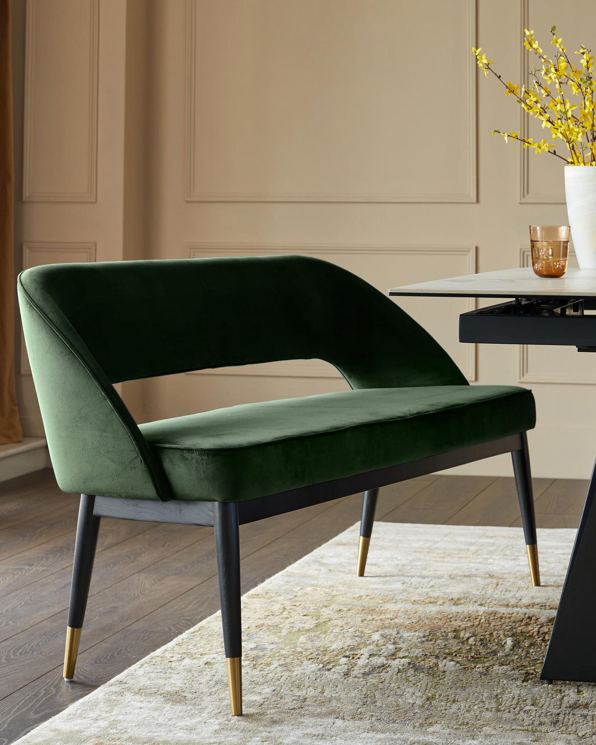 Clover Dark Green Velvet Dining Bench With Backrest