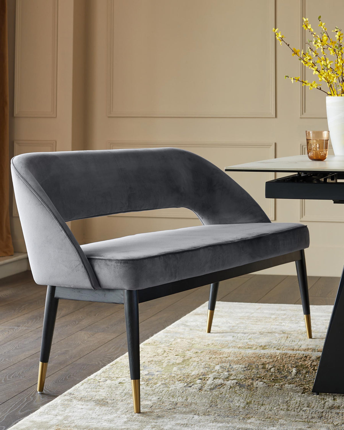 Clover Dark Grey Velvet Dining Bench With Backrest