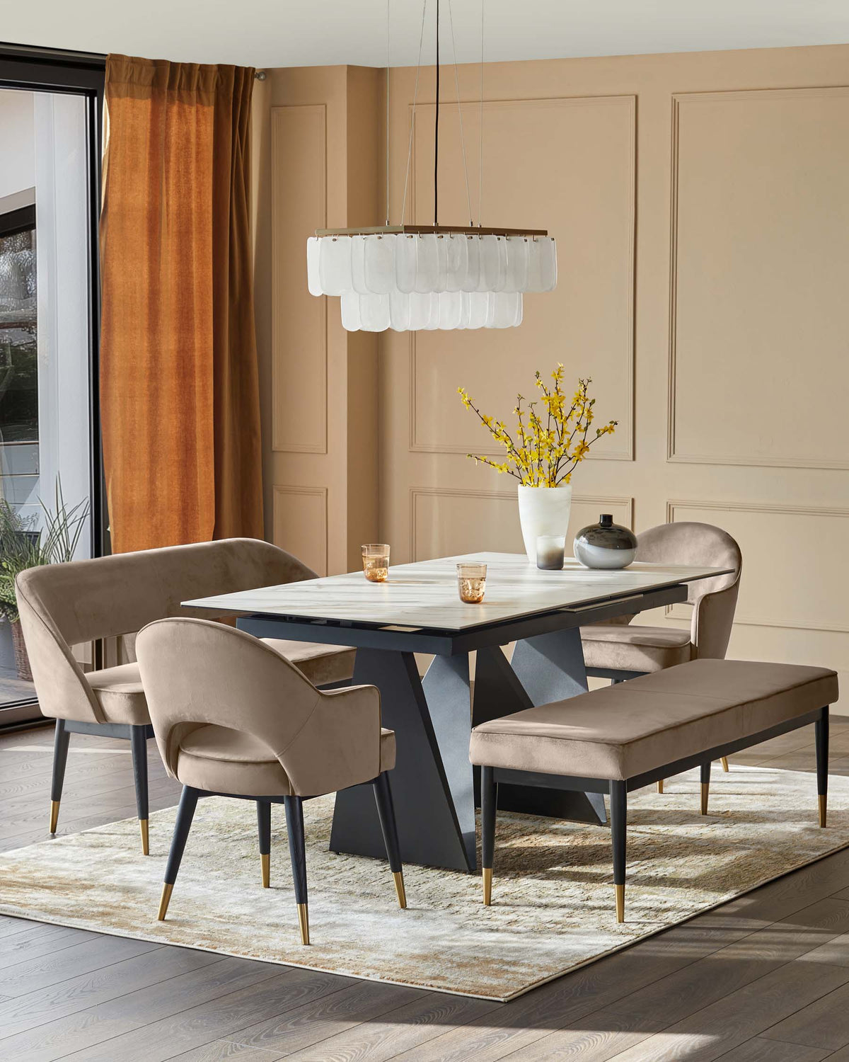 Clover champagne velvet bench without backrest