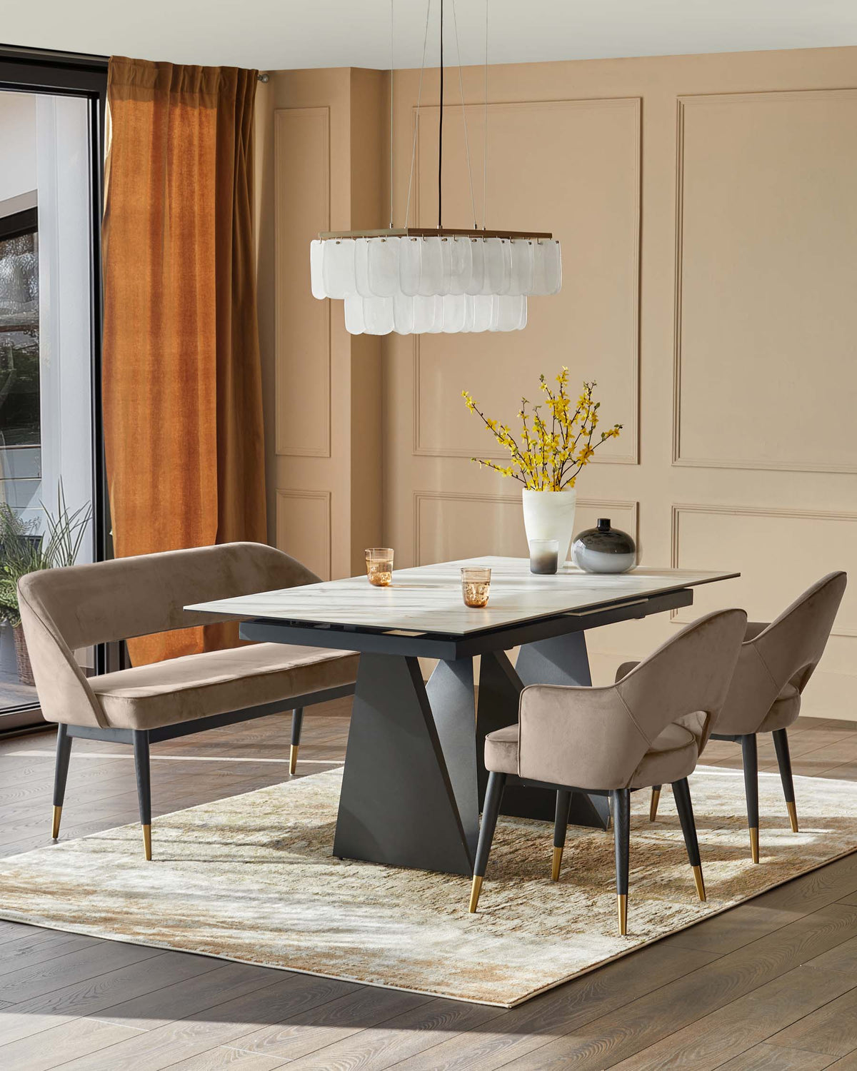 Clover Champagne Velvet Dining Bench With Backrest