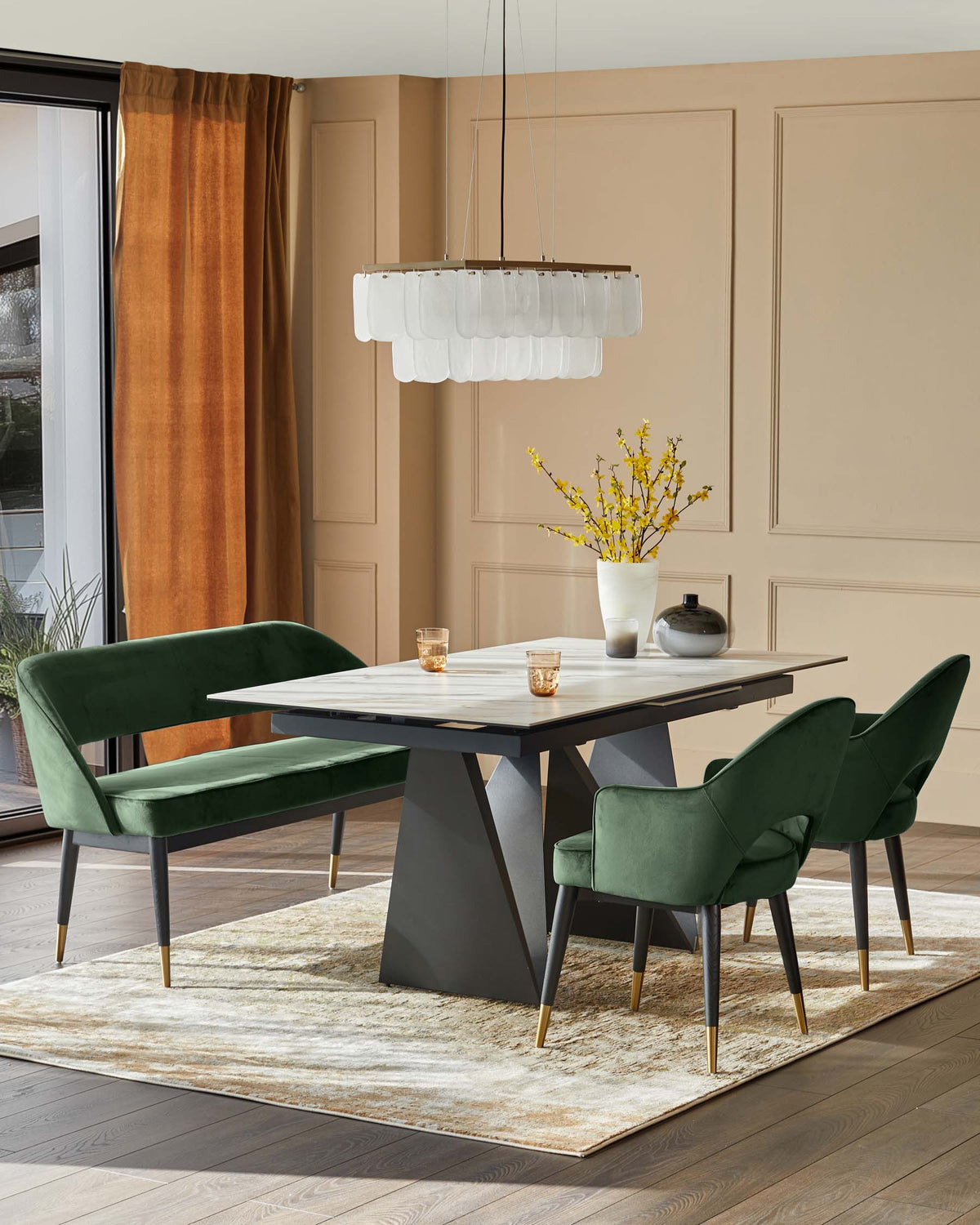 Clover Dark Green Velvet Dining Bench With Backrest