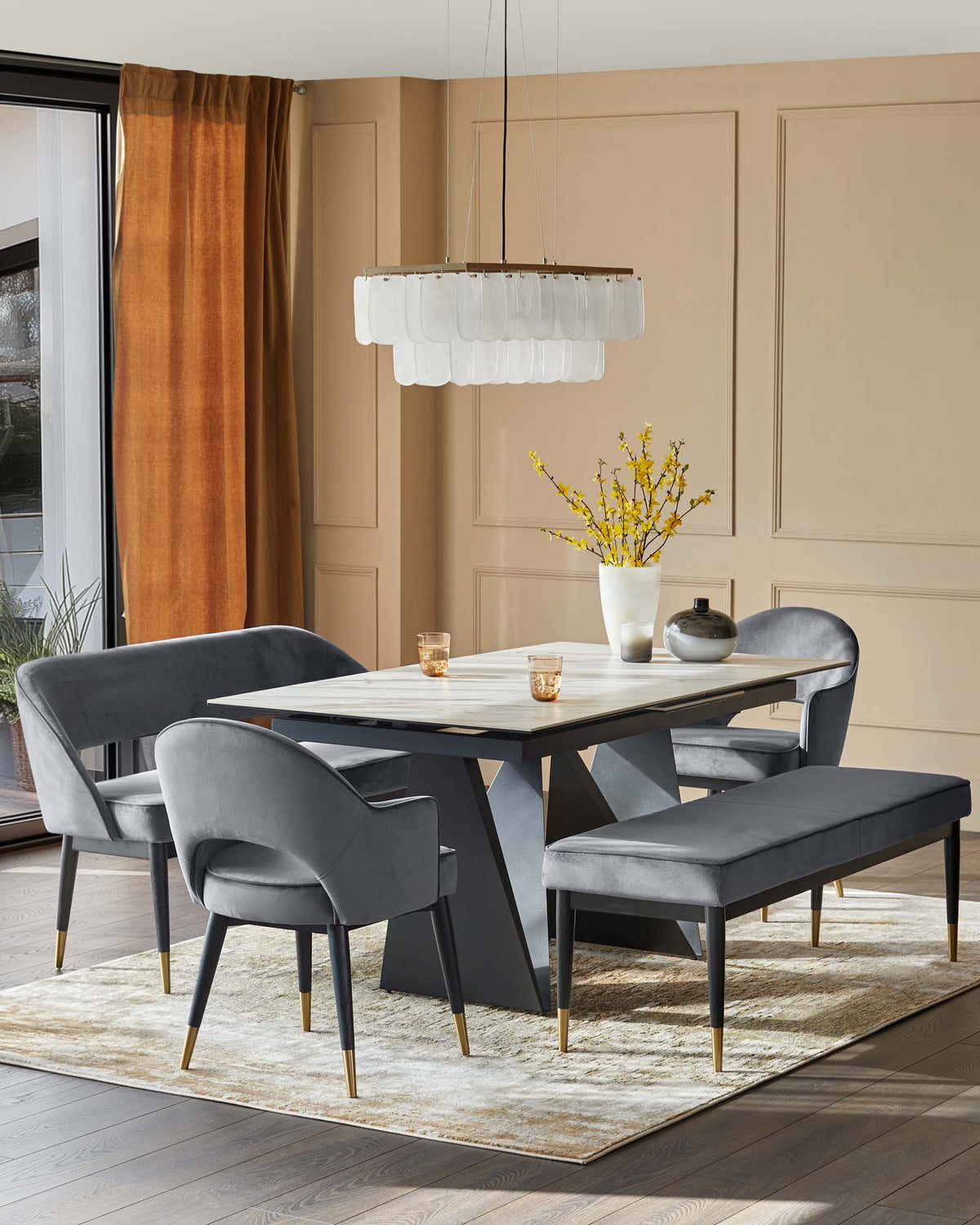 Clover dark grey velvet bench without backrest