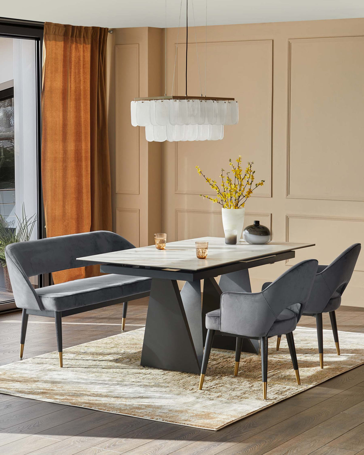 Clover Dark Grey Velvet Dining Bench With Backrest