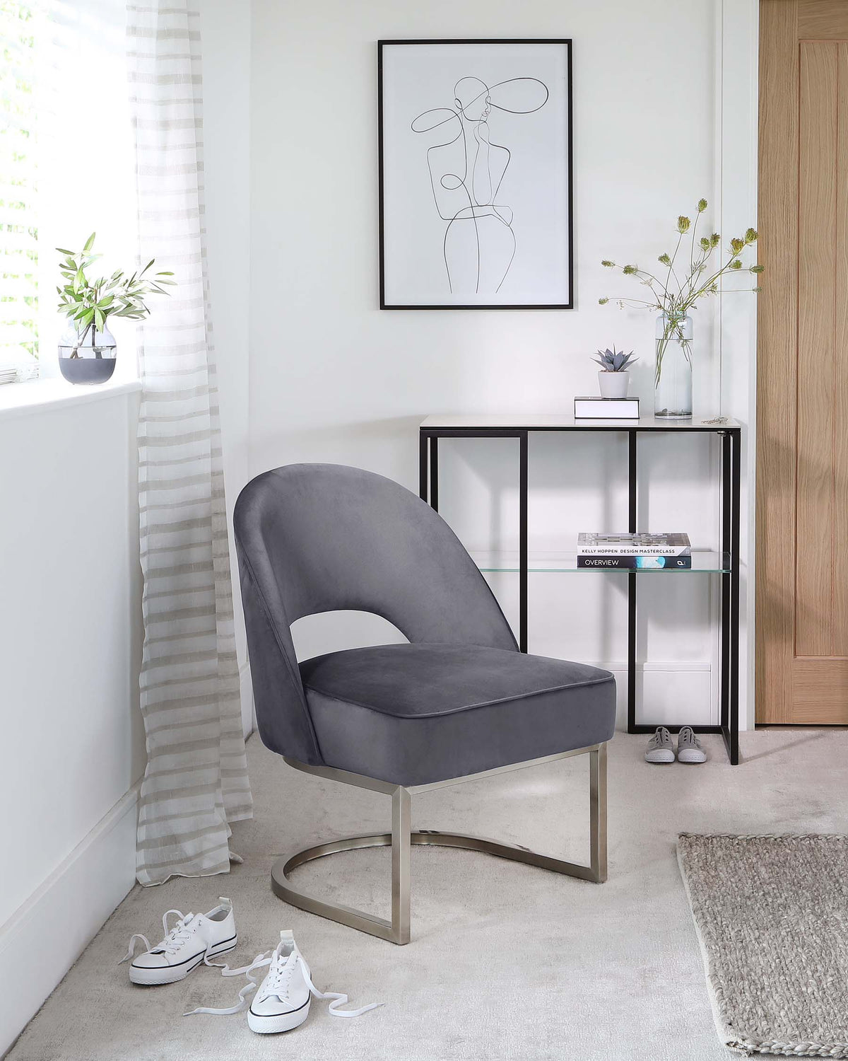 Clover Cantilever Dark Grey Velvet Accent Chair