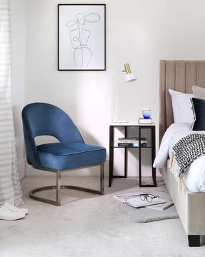Clover Cantilever Dark Blue Velvet Accent Chair