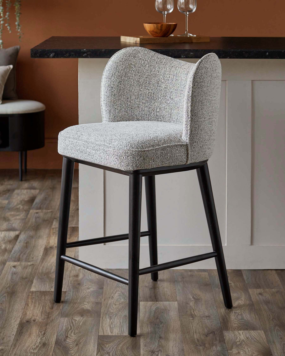 Evelyn grey fabric bar stool