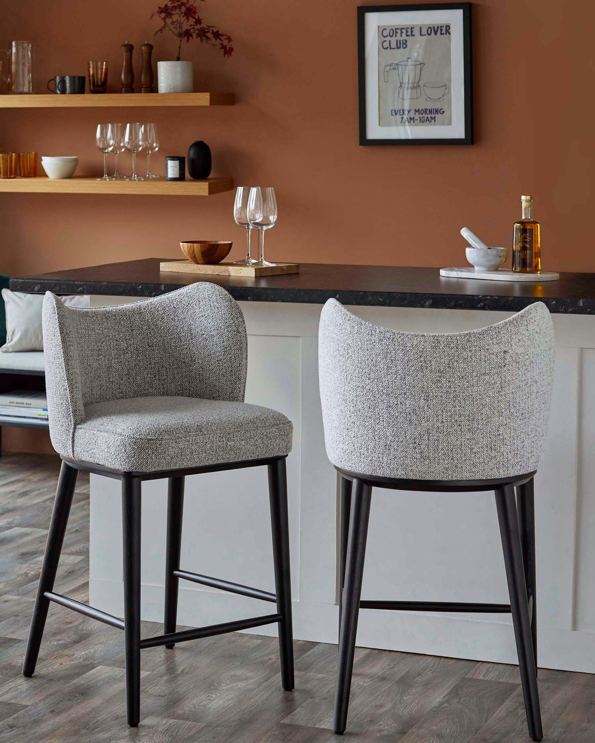 Evelyn grey fabric bar stool
