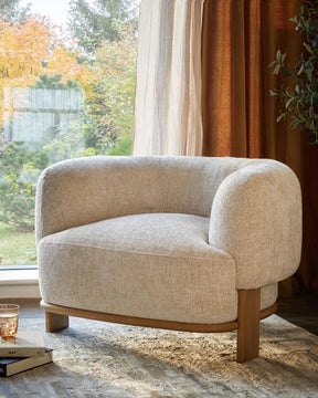 Florence natural fabric with light wood armchair
