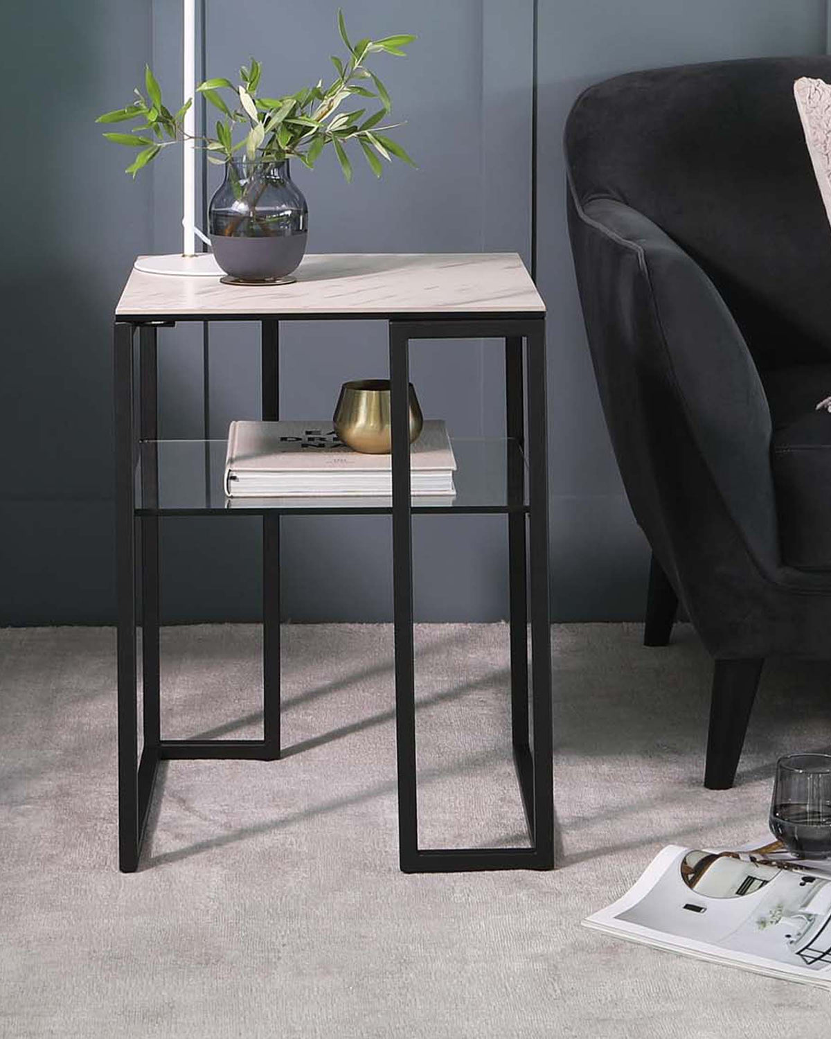 Georgia White Marbled Ceramic Side Table