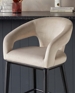 Heath Champagne Plush Velvet Black Wood Bar Stool