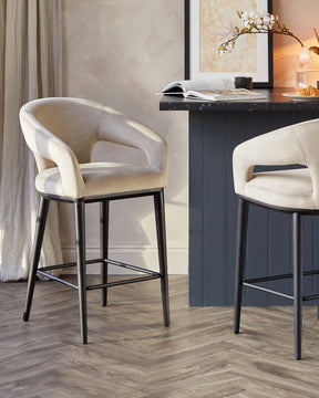 Heath Champagne Plush Velvet Black Wood Bar Stool