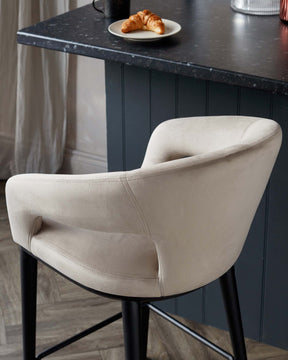 Heath Champagne Plush Velvet Black Wood Bar Stool