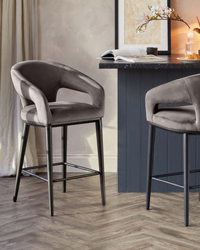 Heath Mocha Plush Velvet Black Wood Bar Stool